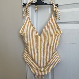 Striped yellow one-piece swimsuit